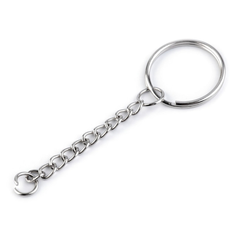 4 Anneau porte-clé avec chaine / métal argent, bronze, noir / Porte clef  avec chainette de sécurité