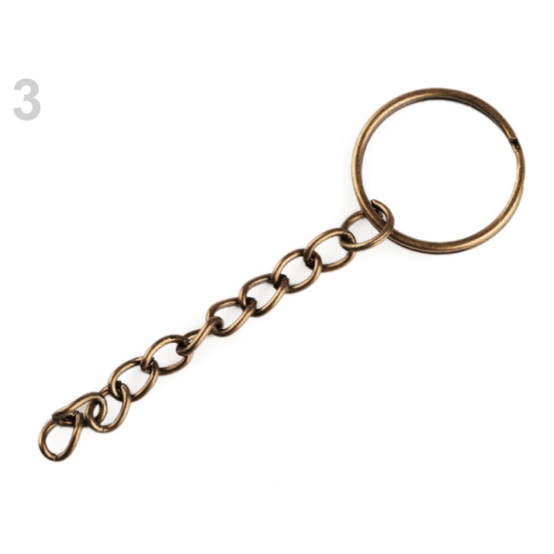 4 Anneau porte-clé avec chaine / métal argent, bronze, noir