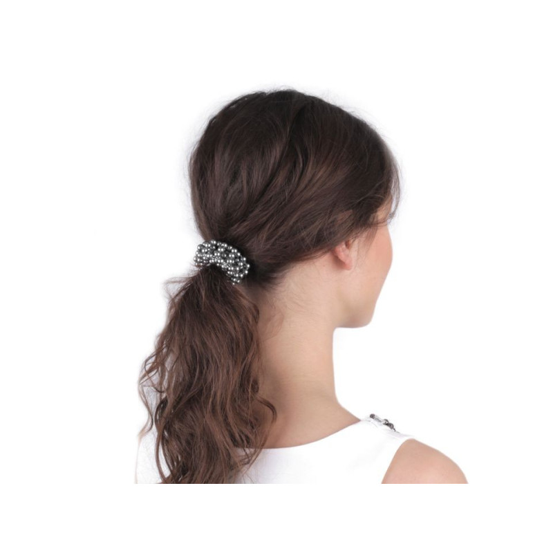  Elastique   cheveux avec perles ivoire blanc argent 