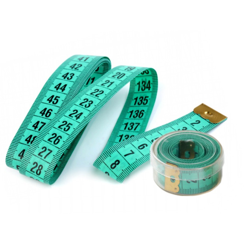 Mètre ruban dans boite plastique ronde / outil couturière, métre-ruban,  système pour mesurer
