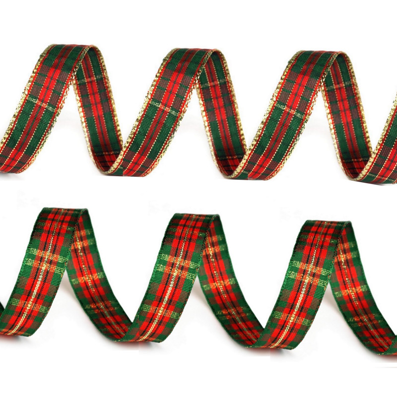 3M Ruban tartan métallisé 15mm / Rouge, vert et or / Ruban de Noël, ruban à  carreaux, ruban