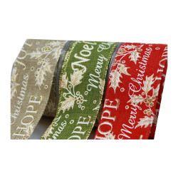 3M Ruban de Noël en jute 5cm / Rouge ou naturel / Galon de Noël pour paquets cadeau, ruban décoration Noël 