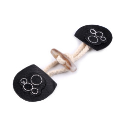 2 Attaches brandebourg décorées simili cuir et bouton buche toggle