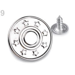 5 boutons jeans 20 mm argent, cuivre ou bronze avec étoile 