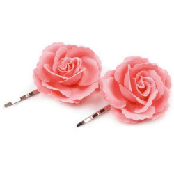 2 Fleurs satin sur pince cheveux