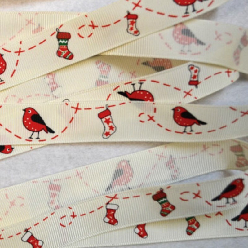 3 M ruban grosgrain Robin & Stocking Christmas 19 mm